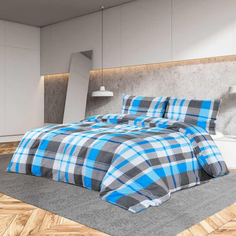 vidaXL Duvet Cover Set Blue and Grey 200x200 cm Cotton 200 x 200 cm + 65 x 65 cm vidaXL