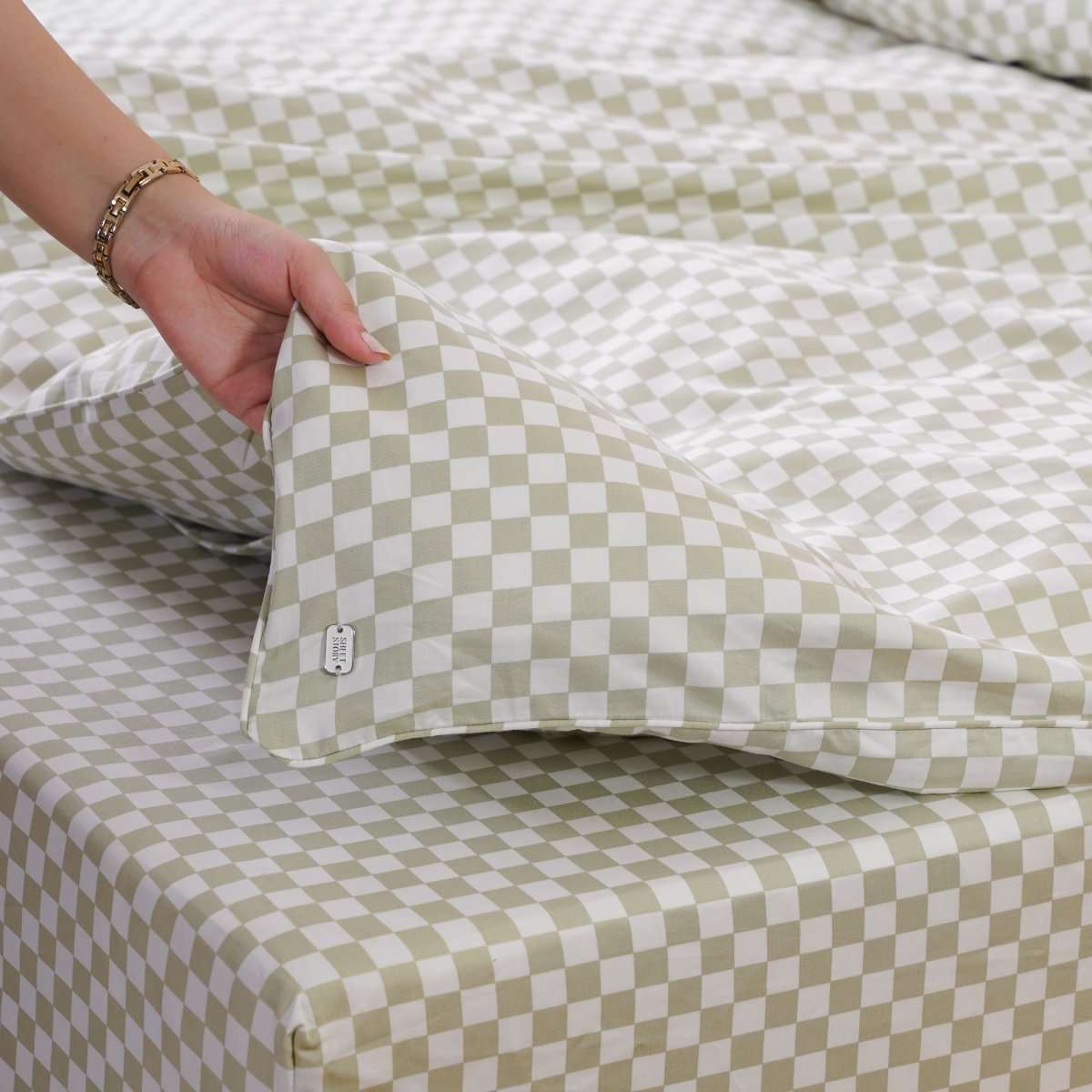 Ackly Bamboo - Sage Green Checkerboard Duvet Cover SHEET STORY