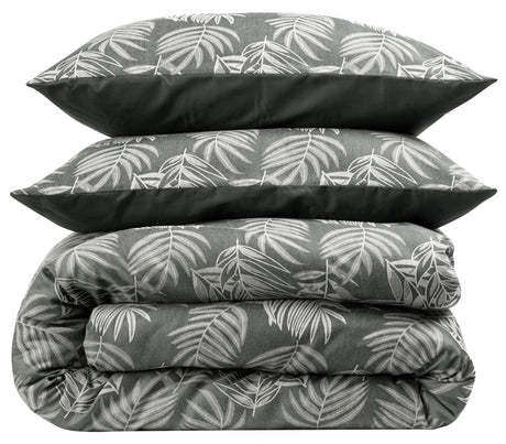 OLIVIA ROCCO Duvet Cover Sets in Grey with Leaf Print and Matching Pillowcases