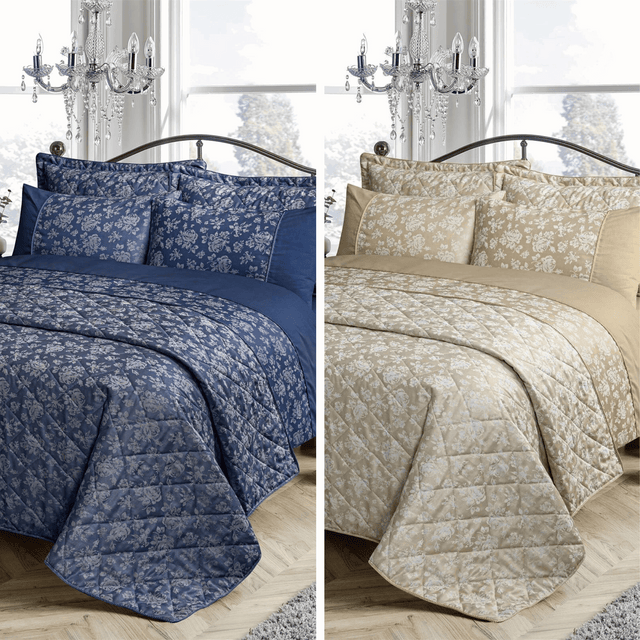 OLIVIA ROCCO Floral Duvet Set in Navy and Beige with Matching Pillowcases for Elegant Bedrooms
