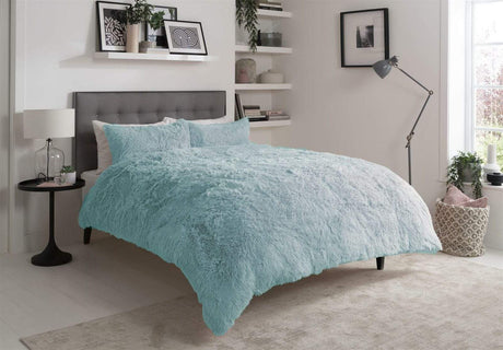 Olivia Rocco Duvet Set in Soft Aqua with Textured Finish for a Cozy Bedroom Look
