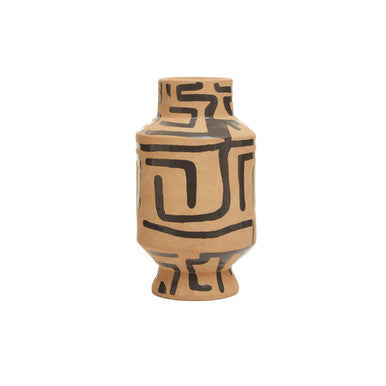 Orsina Earthenware Vase with Geometric Black Patterns for Stylish Home Decor