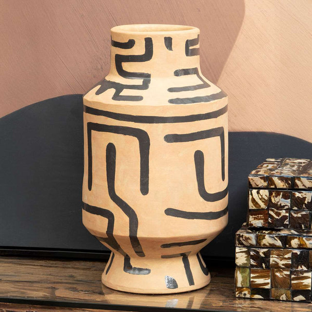 Orsina Earthenware Vase with Artistic Black Line Patterns for Modern Home Decor