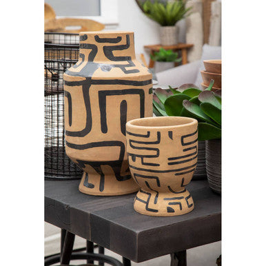 Orsina Earthenware Vase Set in Terracotta with Geometric Patterns for Home Decor