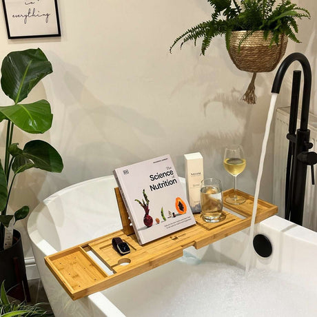 Eco Bath London Bath Tray in Bamboo with space for wine glass and book for relaxation
