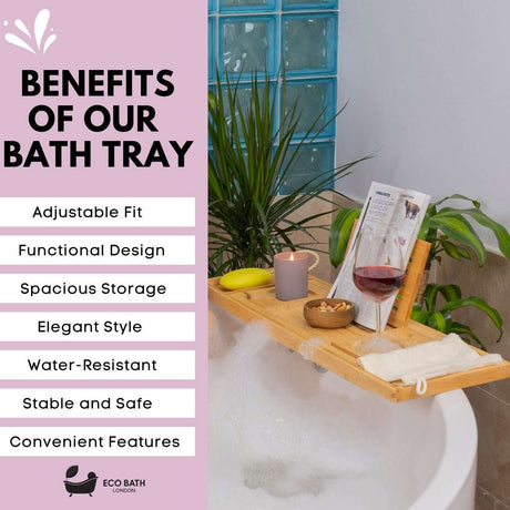 Eco Bath London Bath Tray with adjustable fit and spacious storage for a relaxing bath experience