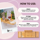 Eco Bath London Bath Tray with adjustable sections for candles, books, and drinks for a relaxing bath experience