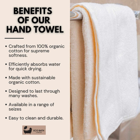 Eco Bath London Cotton Hand Towel crafted from organic cotton for supreme softness and quick drying