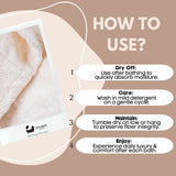 Eco Bath London Cotton Hand Towel showing care instructions for daily luxury and comfort after bathing