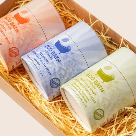 Eco Bath London Bath & Body Gift Set with Epsom Salt Soaks in Three Fragrances