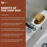 Eco Bath London Ridged Soap Dish made from sustainably sourced olive wood showcasing unique grain patterns