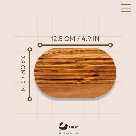 Eco Bath London Ridged Soap Dish in natural wood finish with dimensions 12.5 cm by 7.8 cm