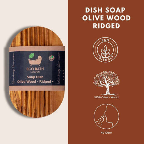 Eco Bath London Ridged Soap Dish made from 100 per cent eco-friendly olive wood for sustainable bathroom use