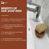 Eco Bath London Soap Dish in boat shape made from durable olive wood for elegant bathroom decor