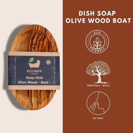Eco Bath London Soap Dish in Olive Wood Boat design, eco-friendly and stylish for your bathroom