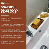 Eco Bath London Soap Dish in Olive Wood Rectangle, durable and water-resistant, keeps soap dry