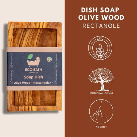 Eco Bath London Olive Wood Soap Dish in rectangular shape, eco-friendly design with no odour