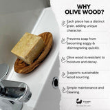 Eco Bath London Olive Wood Soap Dish with natural grain design for moisture resistance and sustainable cleaning