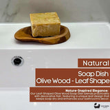 Eco Bath London Wood Leaf Soap Dish in Olive Wood with a unique leaf shape for stylish bathroom decor
