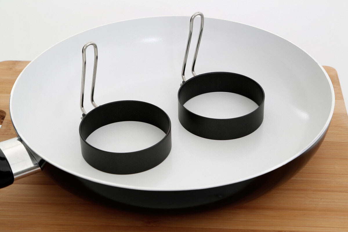 Orsina Egg Rings made from durable black material, perfect for cooking perfectly shaped eggs