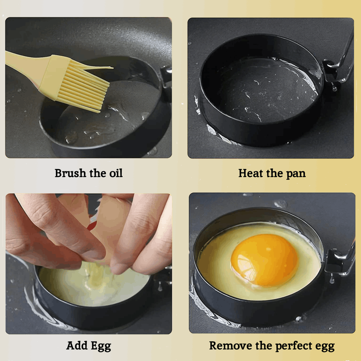 Orsina Egg Rings for frying perfect eggs with easy oil brushing and removal process