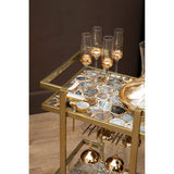 Orsina stylish bar cart with bottle opener, featuring elegant glassware and decorative stones