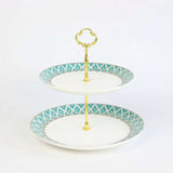 Elegant KitchBoom Cake Stand with Two Tiered Plates and Gold Handle for Serving Desserts