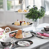 Elegant three-tier cake stand with floral design, perfect for serving afternoon tea treats