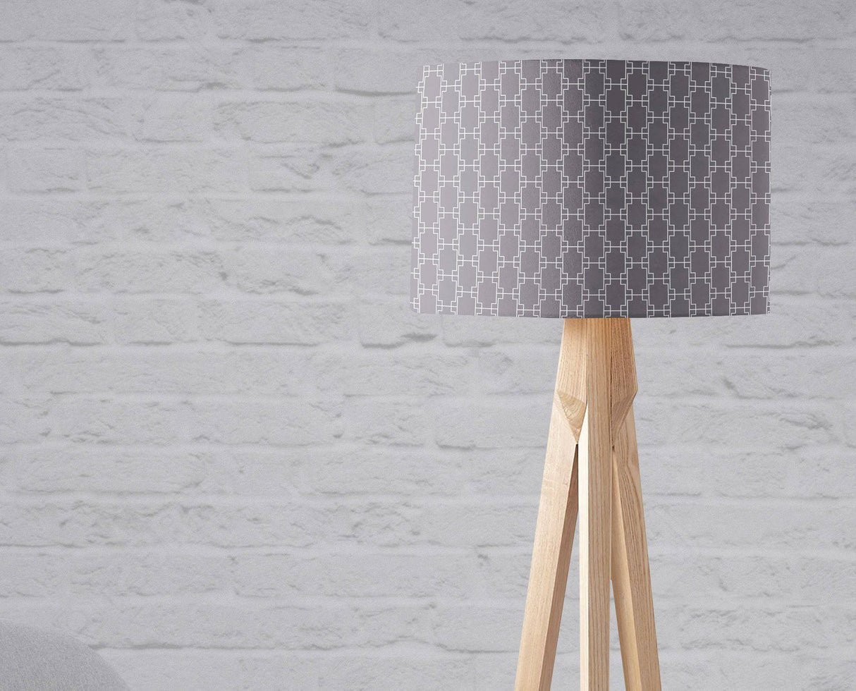 Stylish Shadow Bright lampshade in grey pattern on a modern wooden lamp base