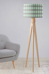 Shadow Bright contemporary lampshade in mint green and grey on a stylish tripod floor lamp