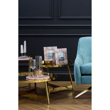 Stylish Orsina Quartz Tray in Rose and Gold, perfect for displaying decor on coffee tables