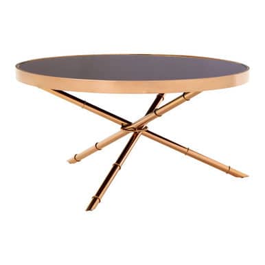 Alvaro Round Coffee Table With Rose Gold Legs And Black Glass Top Orsina