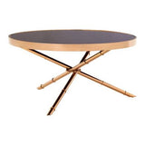 Alvaro Round Coffee Table With Rose Gold Legs And Black Glass Top Orsina