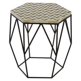 Orsina Hexagonal Side Table with Decorative Top and Black Metal Frame