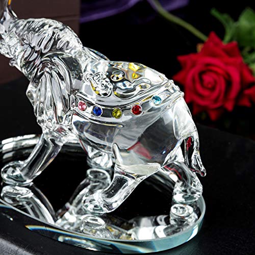 Elegant Elephant Ornament made from crystal with colourful jewels and a reflective base