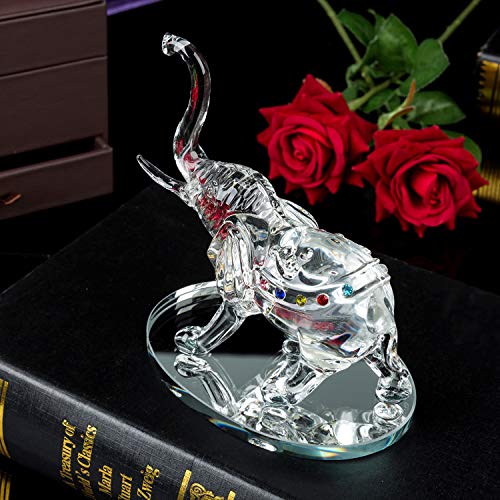 Handcrafted glass Elephant Ornament with colourful jewels, perfect for home decor or gifting
