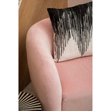 Stylish Orsina Embroidered Cushion with a Modern Black and White Design on a Pink Sofa