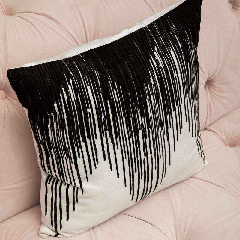Orsina Embroidered Cushion with a modern black and white design for stylish home decor