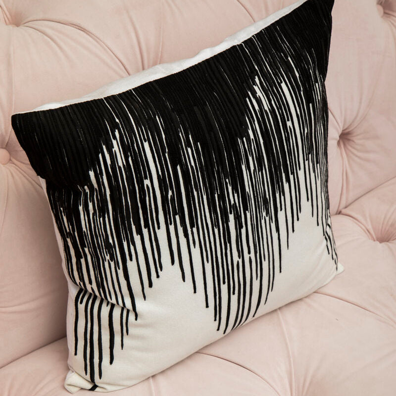 Orsina Embroidered Cushion with a modern black and white design for stylish home decor