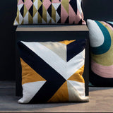 Stylish Orsina Embroidered Cushion with Geometric Pattern in Bold Colours for Home Decor