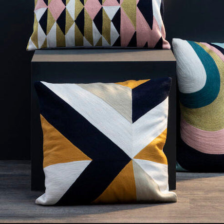 Stylish Orsina Embroidered Cushion with Geometric Pattern in Bold Colours for Home Decor