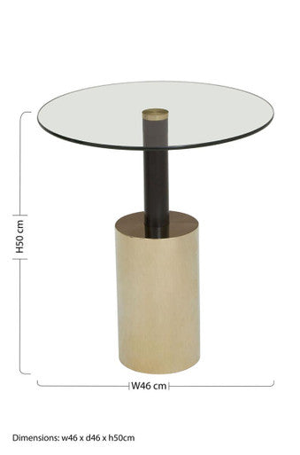 Orsina End Table with Glass Top and Stylish Gold Cylinder Base, Perfect for Modern Living Rooms