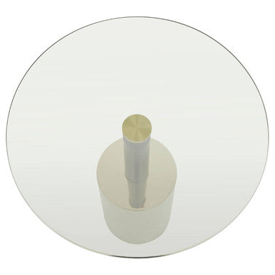 Orsina Modern Round End Table with a Sleek Silver Base and Mirror Top