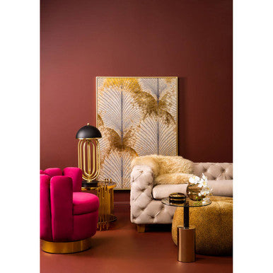 Orsina End Table in Stylish Design, Set Against a Warm Red Wall with Elegant Decor