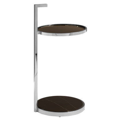 Orsina Modern Chrome End Table with Two Stylish Black Marble Surfaces