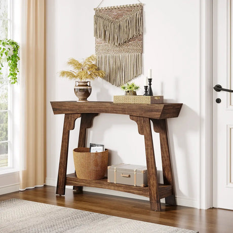 Klassyx Entryway Table in Rustic Wood Finish with Open Shelf for Stylish Home Organisation