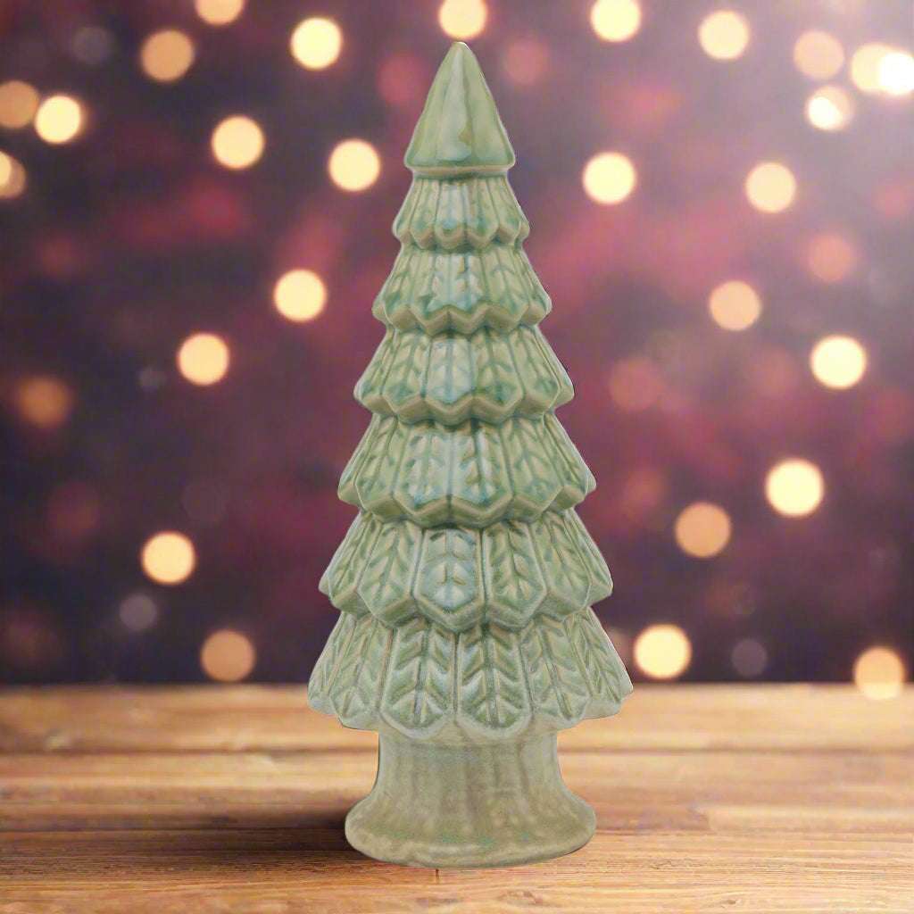Light Green Ceramic Fir Tree With Base GREEN CERAMIC Shades 4 Seasons