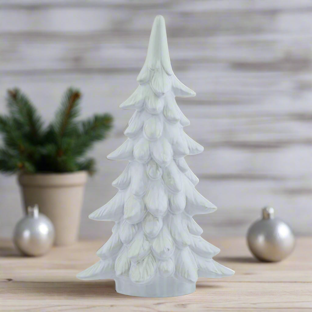 Shades 4 Seasons Snowy Fir Tree Ceramic Tabletop Decor WHITE RESIN Shades 4 Seasons
