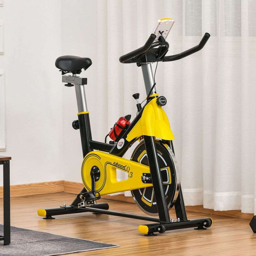 HOMCOM Yellow Indoor Exercise Bike with Adjustable Seat HOMCOM
