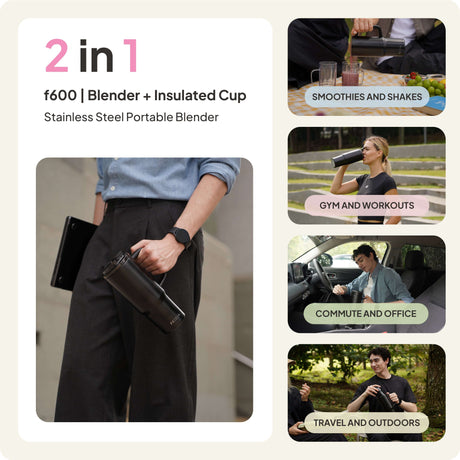 Fridja f600 Portable Blender in black, perfect for smoothies and shakes on-the-go